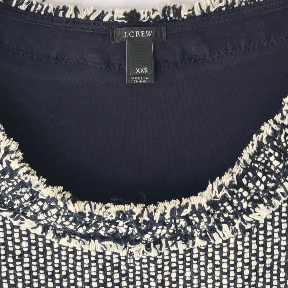 J. Crew Tweed Front Tee Shirt Fringe Navy XXS - Picture 6 of 8